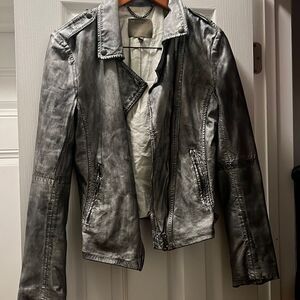 MUUBAA Leather Jacket - Size 6 - Gray Women’s Jacket - Distressed / Silver